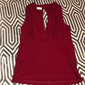 Wine red v-neck vest blouse